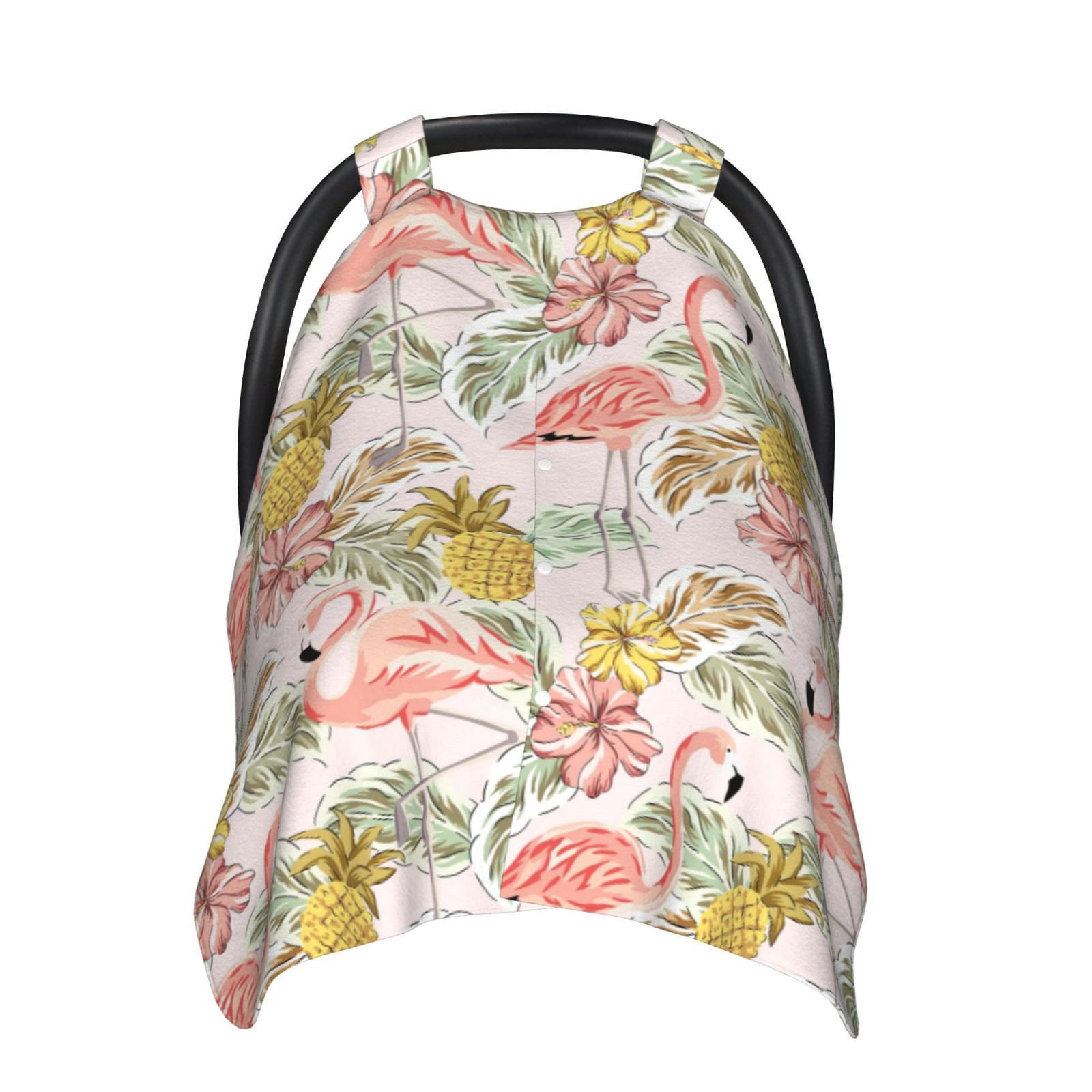 Naloa Tropical Pink Flamingo Pineapple Baby Car Seat Cover, Breathable Baby Carrier Cover, Multiuse Baby Carrier Cover & Nursing Breastfeeding Cover