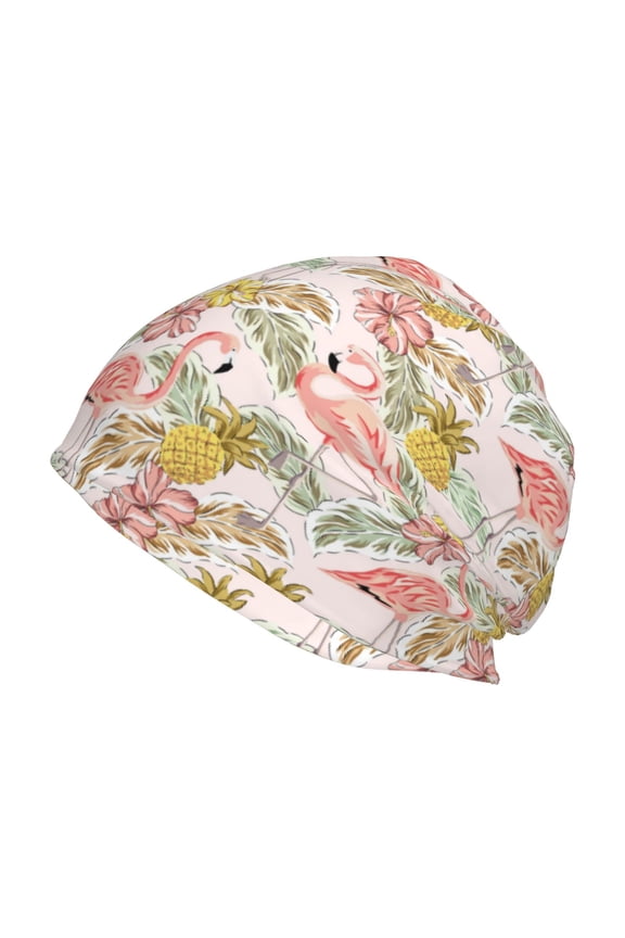Tropical Pink Flamingo Pineapple Beanie for Men Women Knitted Unisex Winter Hat Beanies Cap Knit Cuffed Beanies Hats