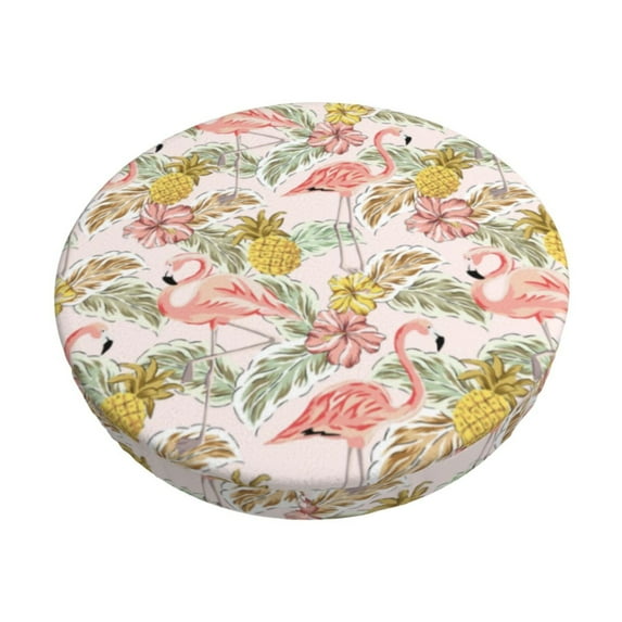 Naloa Tropical Pink Flamingo Pineapple Round Bar Stool Cushion Cover 12-14 inch, Fits Kitchen, Office, Restaurant Chairs - 12 inch