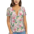 thumbnail image 1 of Naloa Tropical Pitaya Print T-Shirts Short Sleeve V Neck Tees for Women Fashion Tops Trendy Lightweight Soft Casual Summer Outfits Clothes, 1 of 5