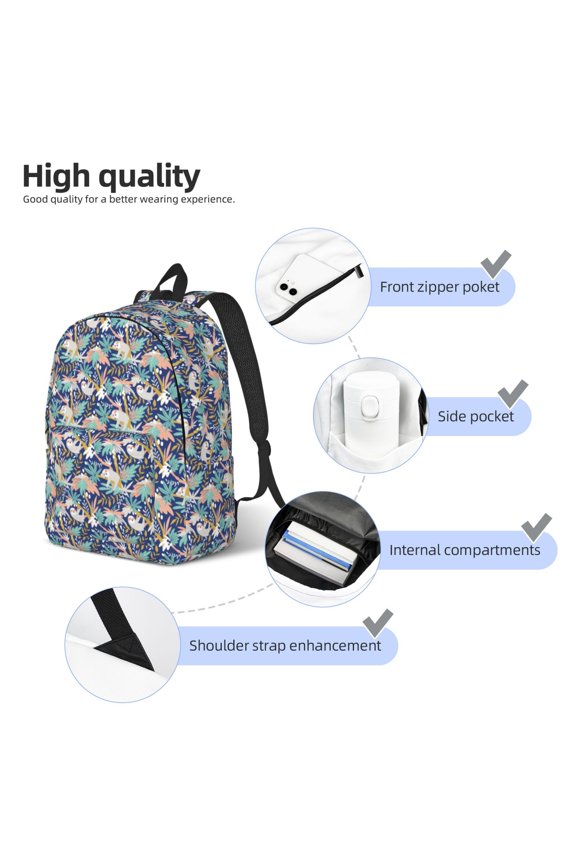 Tropical Sloth Print Durable Canvas College Rucksack,Laptop Excursion Backpack,Travel Notebook School Backpack,Bookbag For Men Women