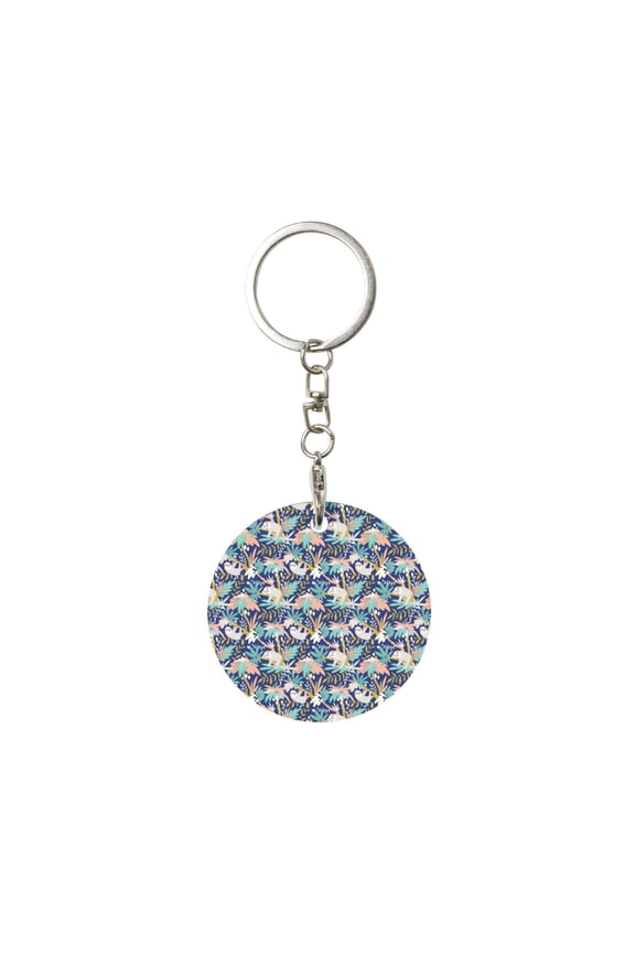 Tropical Sloth Print Round Keychain Keychain Key Ring, Key Tag, Key Chain Bulk for Gift Accessories (Round)