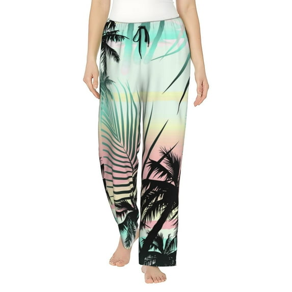 Naloa Tropical Summer Palm Print Women’s Ultra-Soft Comfy Pajama Lounge Pants with Pockets & Drawstring