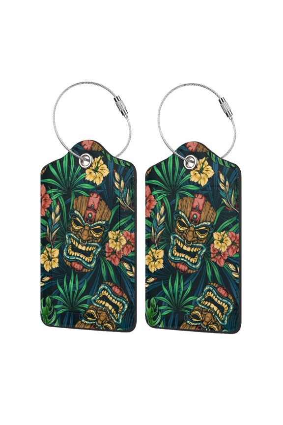 Tropical Tribe Mask Luggage Tag for Suitcase Leather Baggage Tag with Stainless Steel Loop Privacy Cover for Women Men Girls-1