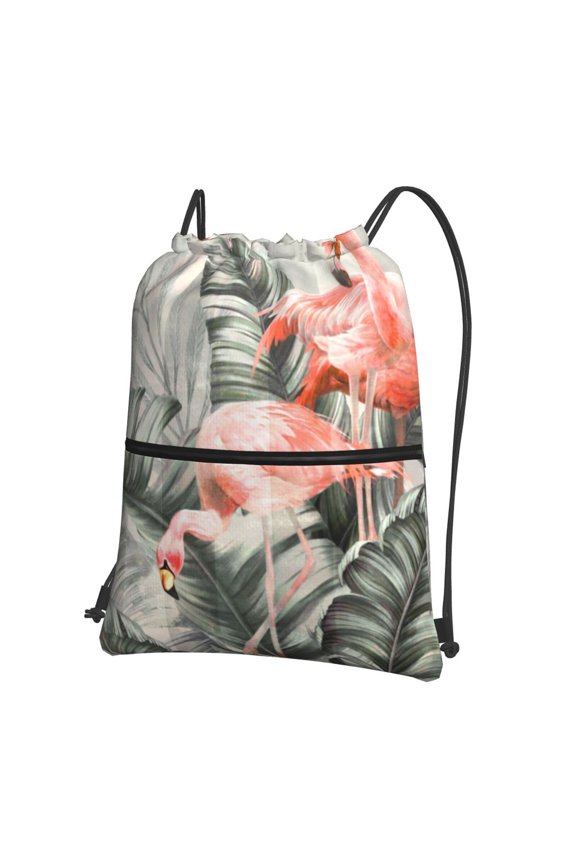 Tropical With Flamingos Drawstring Backpack String Bag Cinch Water Resistant for Gym Shopping Sport Yoga