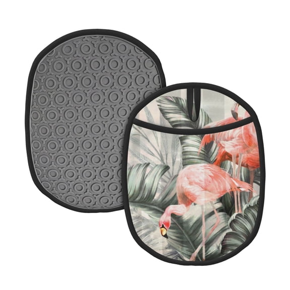 Naloa Tropical With Flamingos Silicone Pot Holders, Oven Mitts Heat Resistant Hot Pads, Non Slip Pot Holder for Kitchen Baking and Cooking 9.4 x 7.5 Inches