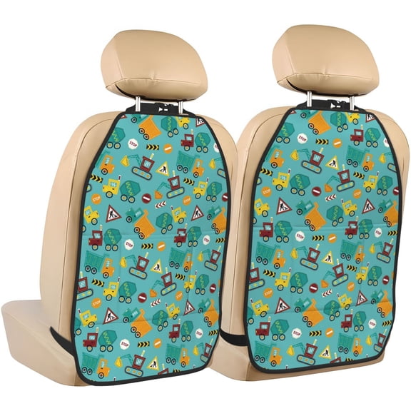 Naloa Trucks And Excavators 2Pcs Anti-Kick Back Seat Cover Kick Mat, Car Seat Protector with 3 Storage Pockets