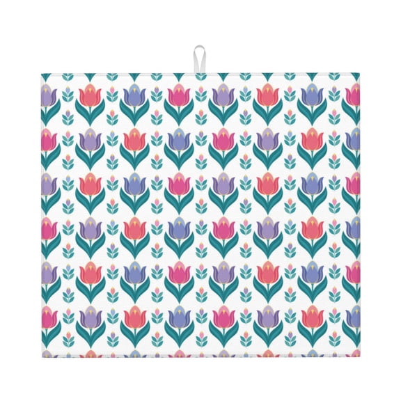 Naloa Tulips Flowers Dish Drying Mat for Kitchen Counter, Heat Resistant Drainer Mats, Absorbent Draining Mat,Dish Rack Pad,16"x18"