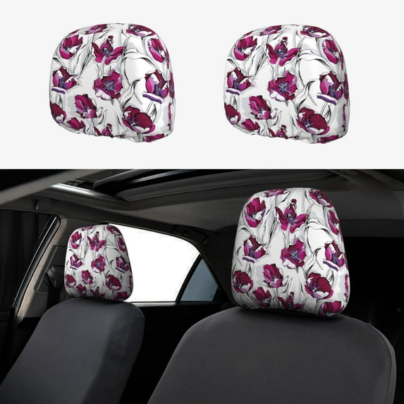 Naloa Tulips Flowers Print 2 PCS Car All-Inclusive Headrest Cover,Seat Headrest Cover Headrest Cover Protector for Most Car Models