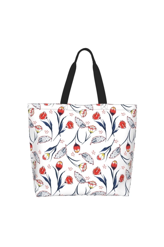 Tulips Flowers Tote Bag for Women Large Capacity Shoulder Bag for College Work Travel Shopping