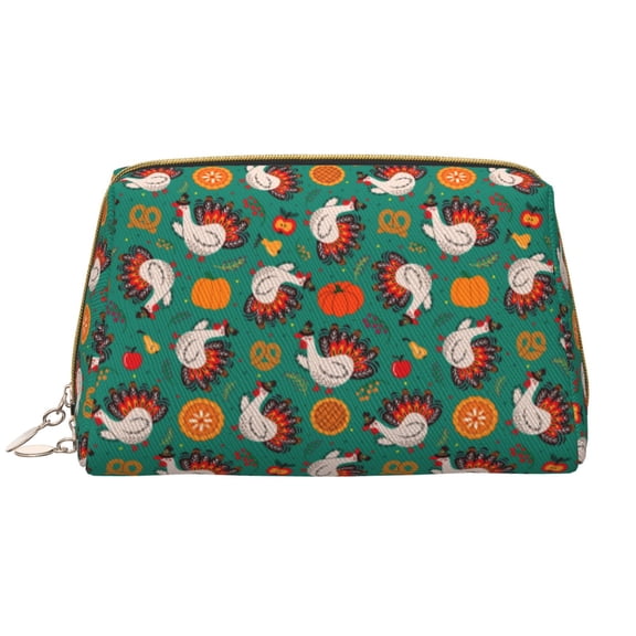 Naloa Turkey And Thanksgiving1 Leather Makeup Bag for Purse Travel, Portable Small Cosmetic Organizer for Women and Girls, Make up Bag with Zipper
