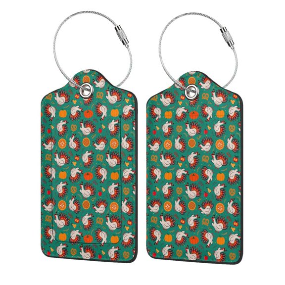 Naloa Turkey And Thanksgiving1 Luggage Tag for Suitcase Leather Baggage Tag with Stainless Steel Loop Privacy Cover for Women Men Girls-2 PCS