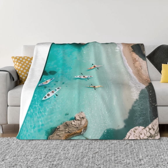 Naloa Turquoise Beach Kayaking Flannel Fleece Throw Blanket for Bed Couch, Thick Blanket - All Seasons Suitable for Women, Men and Kids-40"x30"