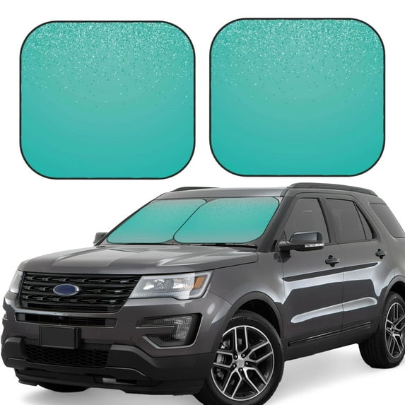 Naloa Turquoise Glitter Print 2-Piece Windshield Sunshade,Foldable Car Front Window Sun Shades,for Most Sedans SUV Truck-Large