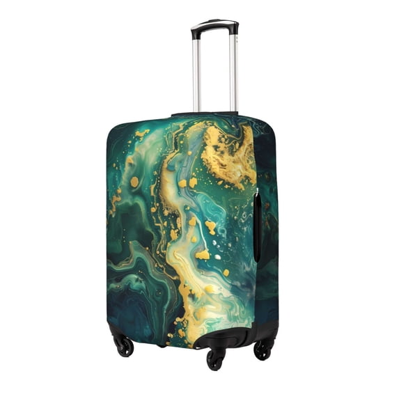 Naloa Turquoise Golden Swirl Elastic Suitcase Protector, Travel Suitcase Protector Cover Fits 18-32in Suitcase(No luggage included)-Large