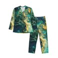 thumbnail image 1 of Naloa Turquoise Golden Swirl Men’s Pajamas Set - Long Sleeve Button Down Sleep Shirt and Pajama Bottoms Sleepwear Set-Small, 1 of 7