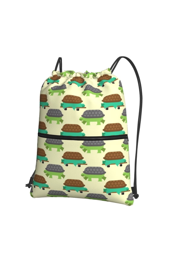 Turtle On Skateboard Drawstring Backpack String Bag Cinch Water Resistant for Gym Shopping Sport Yoga