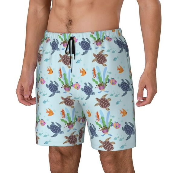 Naloa Turtle Print Men Swim Trunks with Compression Liner ,Board Shorts,Men's Swim Shorts with Drawstring and Elastic Waistband-XX-Large