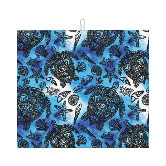 Naloa TurtleShell Algae Starfish Coral Dish Drying Mat for Kitchen Counter, Heat Resistant Drainer Mats, Absorbent Draining Mat,Dish Rack Pad,16"x18"