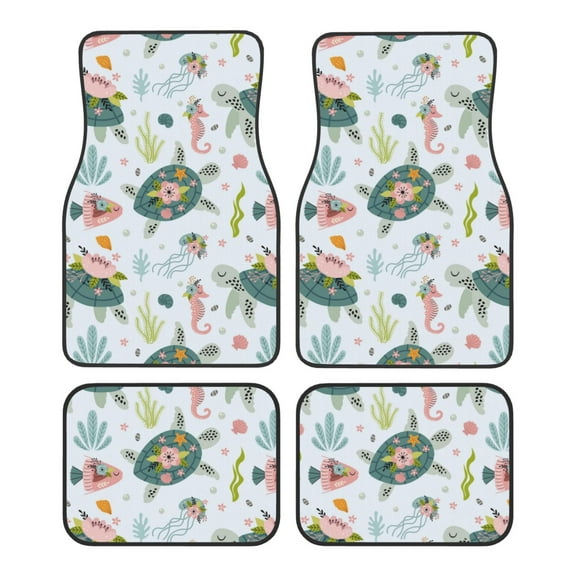 Naloa Turtle and Sea Life Car Foot Mat Set of 4 Pieces - Universal Floor Liner Neoprene Full Set Floor Mats for Cars Trucks SUV