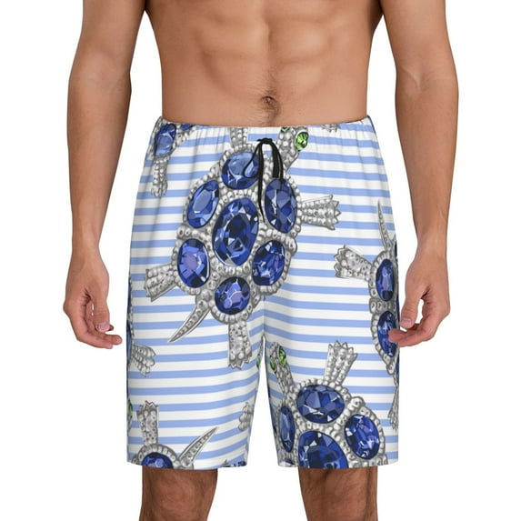 Naloa Turtle with Blue Stones Men's Short Pajama Pants, Lounge Comfort Shorts with Elasticized Waistband and Side Pockets - Medium