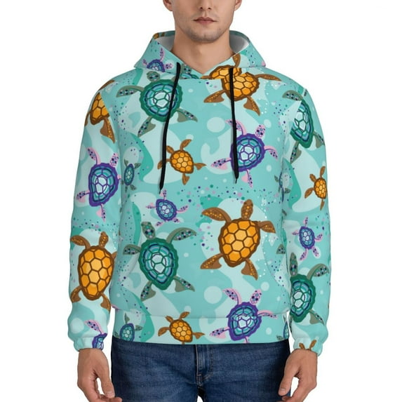 Naloa Turtles And Sea Men's Casual Hooded Collar Drawstring Hoodies Pullover Sweatshirts Casual Long Sleeve Shirts-XX-Large
