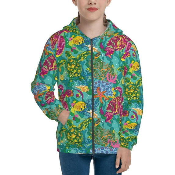 Naloa Turtles Teenage Zipper Hoodie, Long Sleeve Zip Up Hoodies Casual Jackets Tops for 7-12 Years-Small