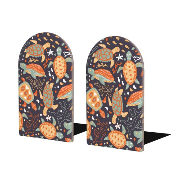 Naloa Turtles and Sea Plants Wood Non-Skid Bookend for Shelves,Book Ends for Heavy Books, Book Stand for CDs,1 Pair