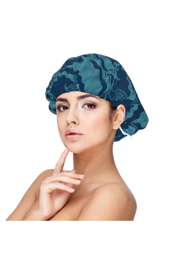 Turtles and Waves Adjustable Hair Bonnet for Sleeping, Hair Wrap Sleep Cap Turban for Women Men, Curly Straight Hair Long Large Braid Unisex