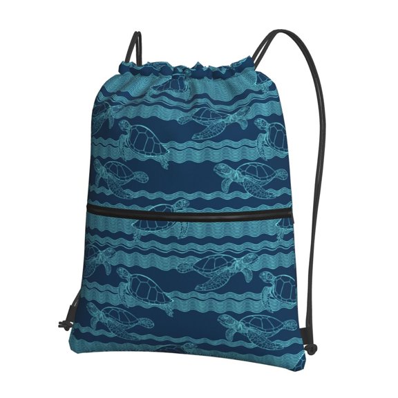 Naloa Turtles and Waves Drawstring Backpack String Bag Cinch Water Resistant for Gym Shopping Sport Yoga