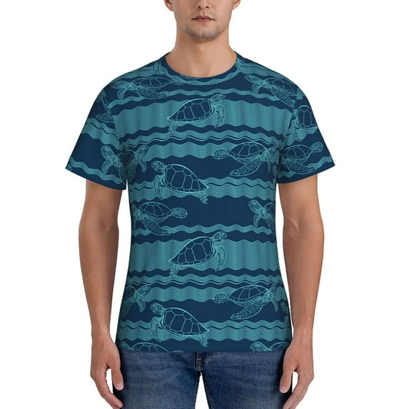 Naloa Turtles and Waves Men's T-Shirt Sport T-shirt Men's Basic Tee Casual Men's Shirt, Round Neck, Short Sleeves - Small