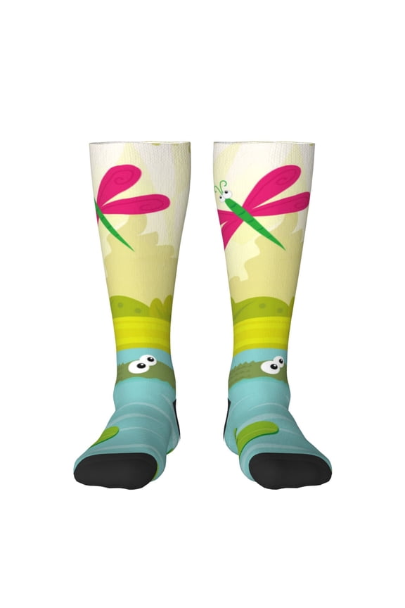 Two Frogs Are Sitting On Water Lilies Knee Socks, High Socks Long Stretchy Sock Women Knee High Stocking, Long Socks for Women