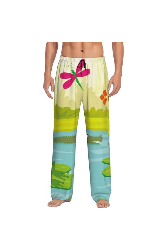 Two Frogs Are Sitting On Water Lilies Pajama Pants Men, PJ Bottoms, Sleep & Lounge Pants-Large
