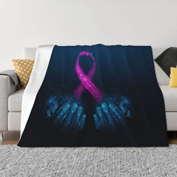 Naloa Two Human Hands are Holds Ribbon Awareness Flannel Blankets - Thick and Warm Blanket for Winter, Soft Fuzzy Plush King Blanket for All Seasons50"x40"