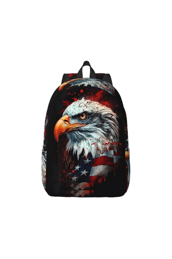 USA Bald Eagle Canvas Backpack for Men Women Rucksack Casual Travel Daypack College Tote Satchel Bookbag for Teens-Small