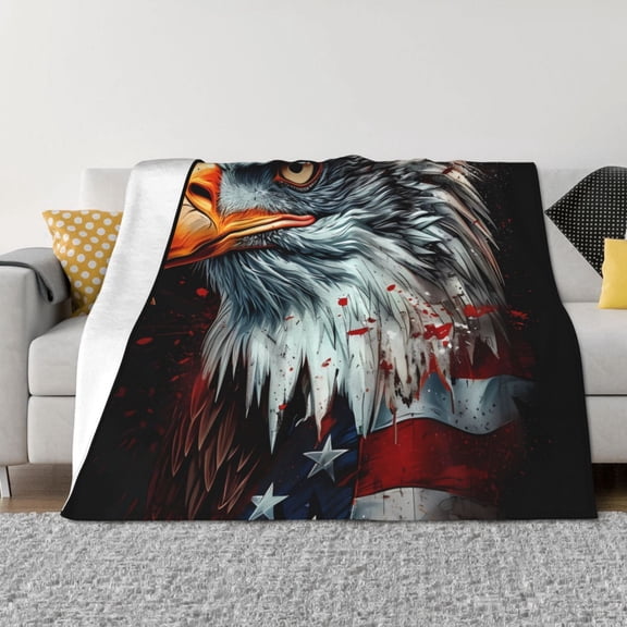 Naloa USA Bald Eagle Flannel Blankets - Thick and Warm Blanket for Winter, Soft Fuzzy Plush King Blanket for All Seasons80"x60"