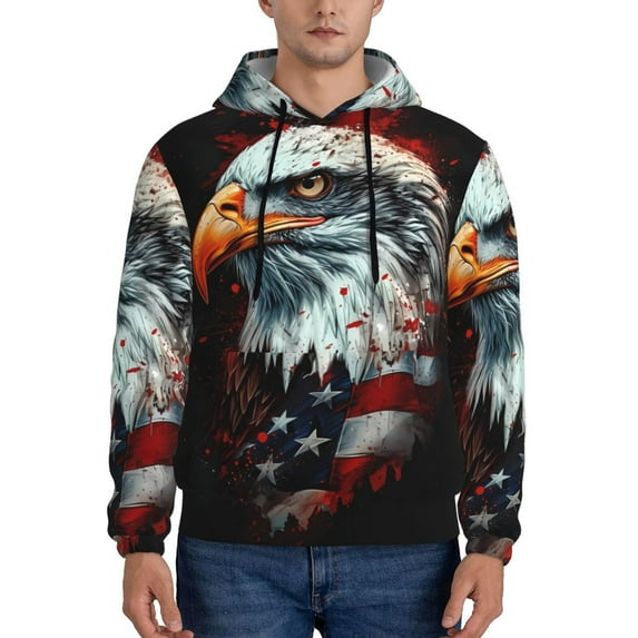 Naloa USA Bald Eagle Men's Casual Hooded Collar Drawstring Hoodies Pullover Sweatshirts Casual Long Sleeve Shirts-Large
