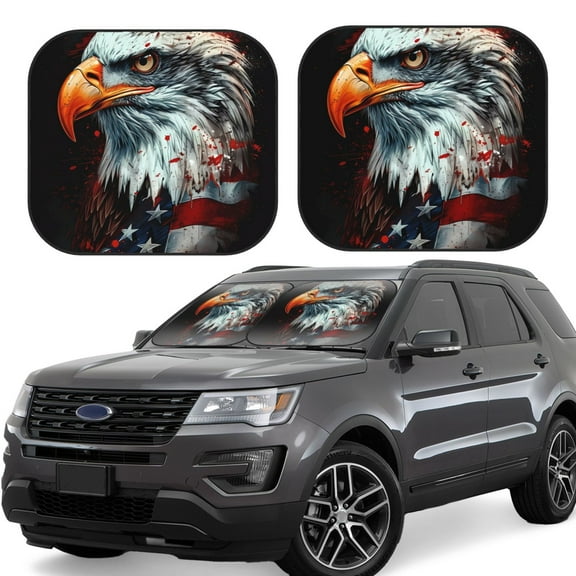 Naloa USA Bald Eagle Print 2-Piece Windshield Sunshade,Foldable Car Front Window Sun Shades,for Most Sedans SUV Truck-Small