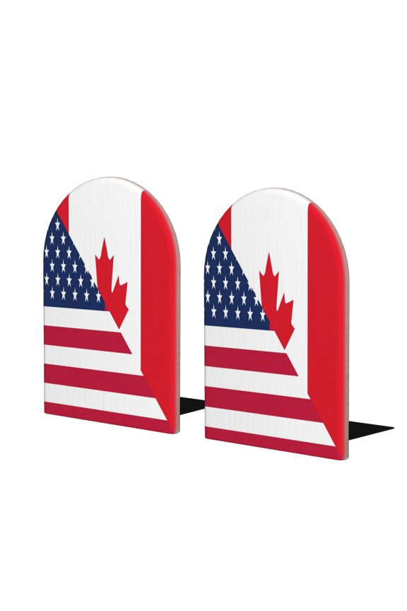 USA Canada Flag 2 Pcs Bookend Large Capacity Office Book Ends for Home Office Library School Study Decoration