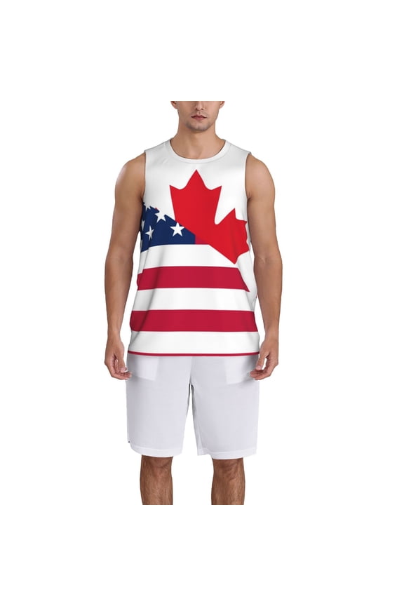 USA Canada Flag Basketball Jersey Reversible Men's Mesh Athletic Sports Shirts Training Practice S-4XLSmall
