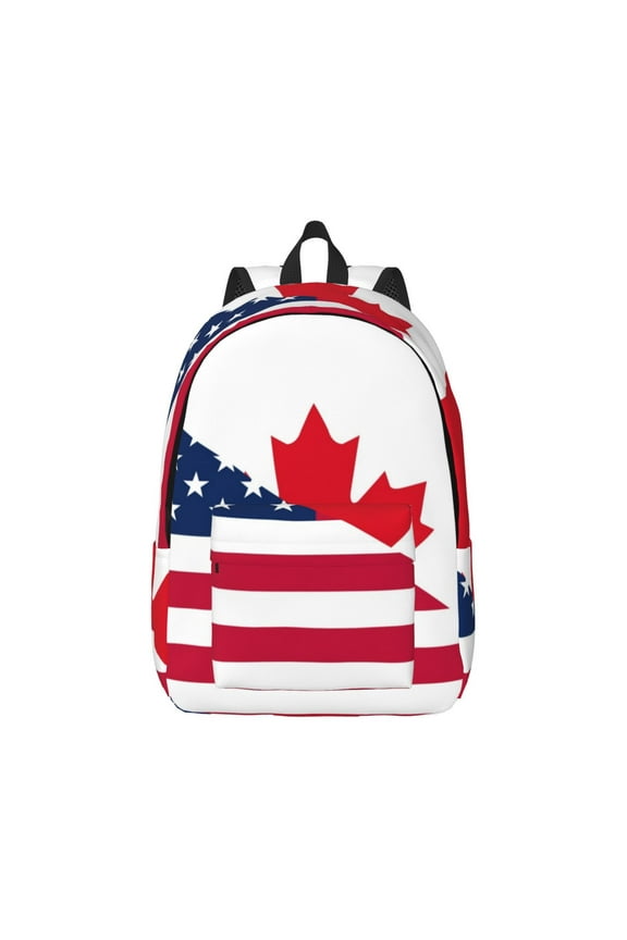 USA Canada Flag Canvas Backpack for Men Women Rucksack Casual Travel Daypack College Tote Satchel Bookbag for Teens-Small