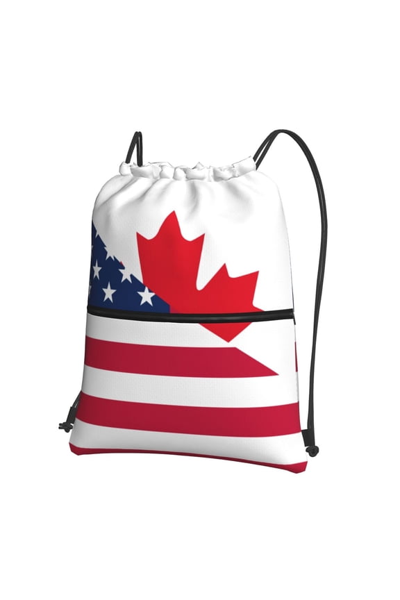 USA Canada Flag Drawstring Backpack String Bag Cinch Water Resistant for Gym Shopping Sport Yoga