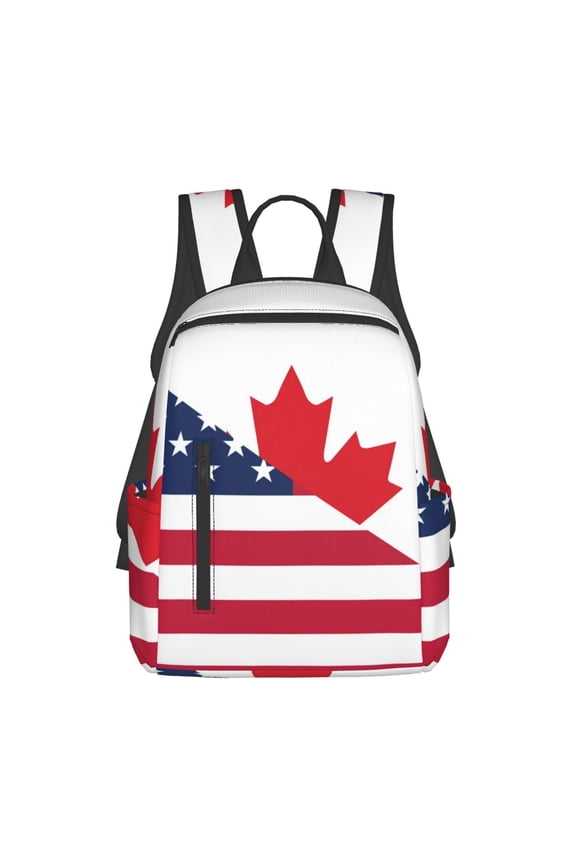 USA Canada Flag Print Lightweight DayBackpack Suitable for school, work, shopping, travel, etc.