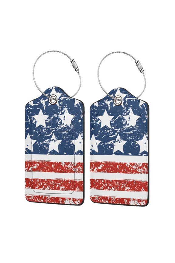 USA Colors Stripes1 Luggage Tag for Suitcase Leather Baggage Tag with Stainless Steel Loop Privacy Cover for Women Men Girls-4 PCS