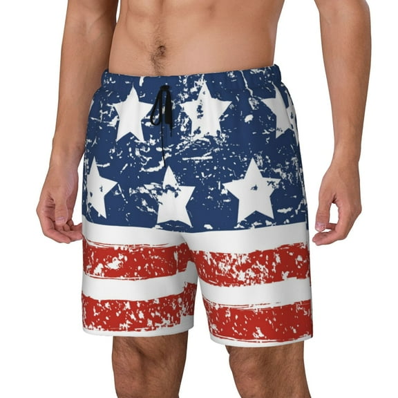 Naloa USA Colors Stripes1 Print Men Swim Trunks with Compression Liner ,Board Shorts,Men's Swim Shorts with Drawstring and Elastic Waistband-Small