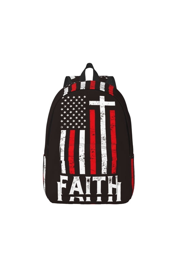 USA Flag Cross Canvas Backpack for Men Women Rucksack Casual Travel Daypack College Tote Satchel Bookbag for Teens-Medium