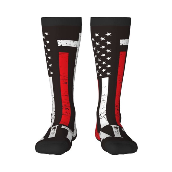 Naloa USA Flag Cross Thigh High Socks Extra Long Stretchy Sock Women Over Knee High Opaque Stocking Daily Wear