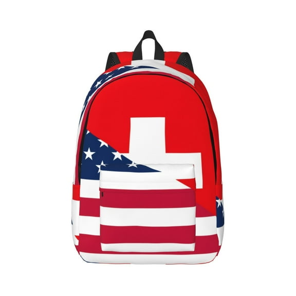 Naloa USA Switzerland Canvas Backpack for Men Women Rucksack Casual Travel Daypack College Tote Satchel Bookbag for Teens-Small