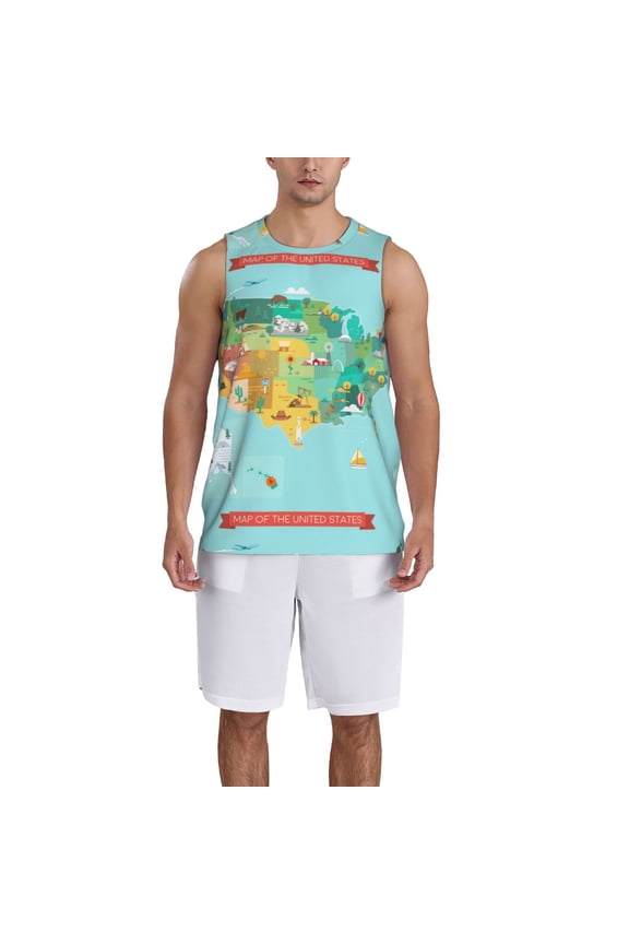 USA Tourist Map Basketball Jersey Reversible Men's Mesh Athletic Sports Shirts Training Practice S-4XLX-Large