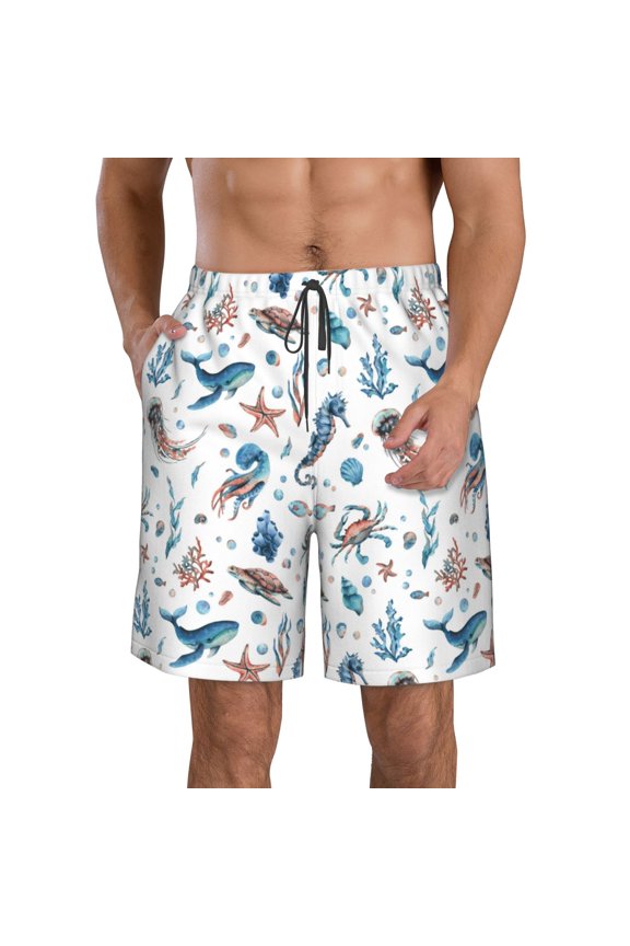 Undersea Animals Men's Beach Shorts, Surfing shorts, Swim trunks, Quick Dry Swim Trunks for Surfing Beach Fun - Medium